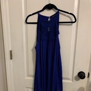 Blue crotchet high neck flowy tank